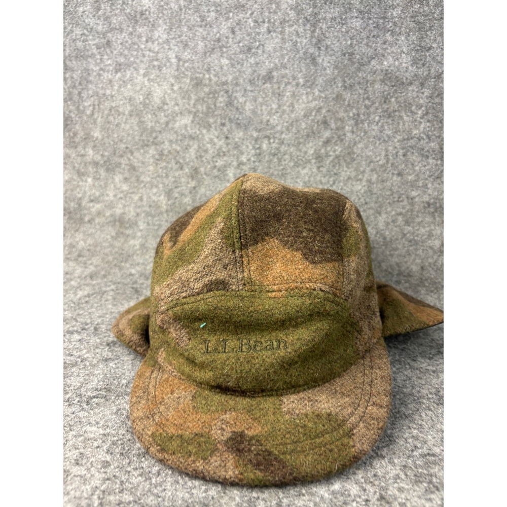 L.L. Bean Ear Flap Hunting Hat Mens XXL Camo Wool Blend Quilted Lining 500482